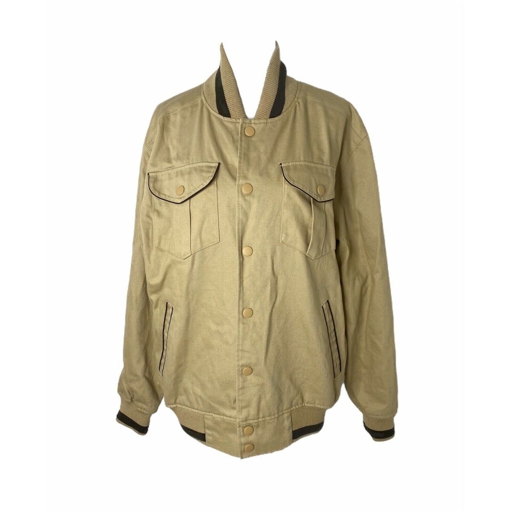 B.S. Workwear Men’s Bomber Jacket Tan Snap Button Down High Neck Size XL